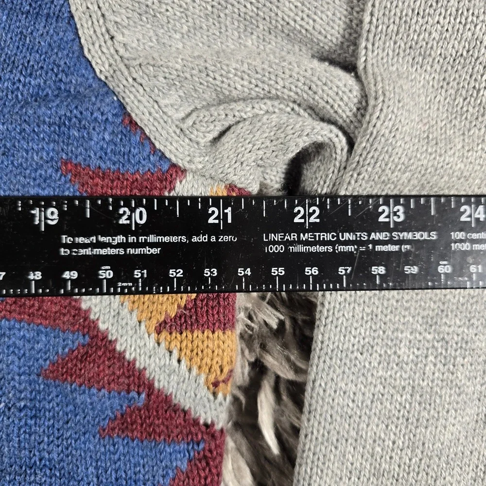 GH Bass Mens Shawl Neck Sweater Gray Southwestern Aztec Cotton Pullover Medium